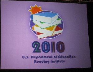 this is a photo of a sign for the 2010 U.S. Department of Education's Reading Institute